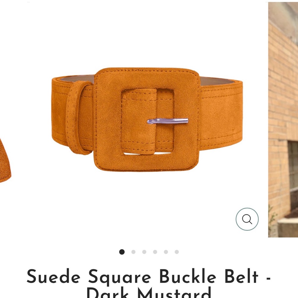 Wide Suede Square Buckle Belt in Dark Mustard